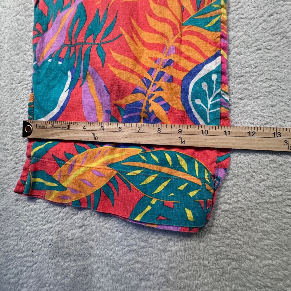C‎ & C California 100% Linen Pants Tropical Print Wide Leg Cropped Women's L - Picture 9 of 9